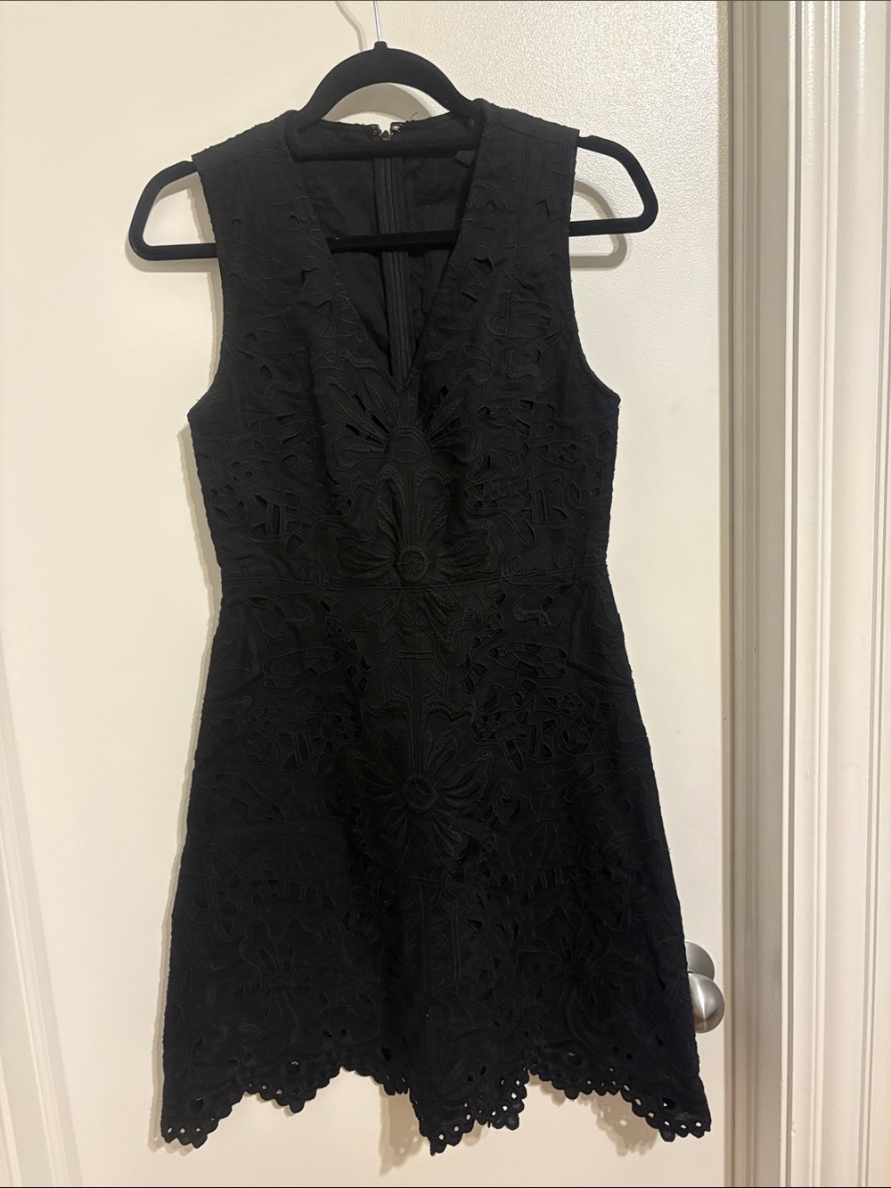 Theory Black Sleeveless Eylet Lace Midi Dress linen